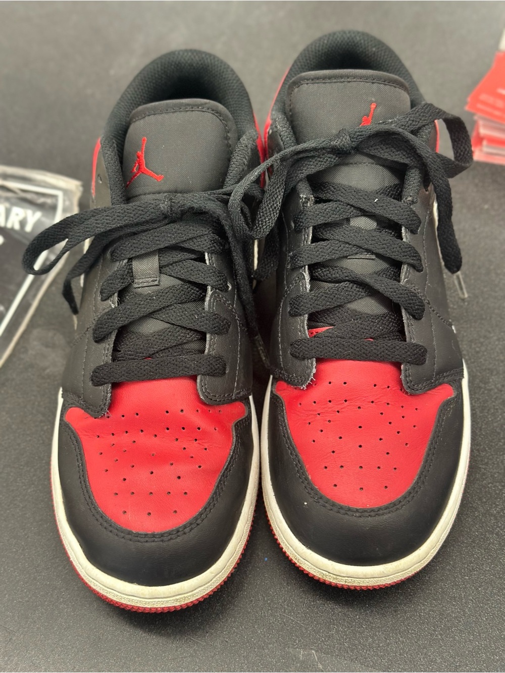 Jordan Kids Black and Red Low-Top Sneakers